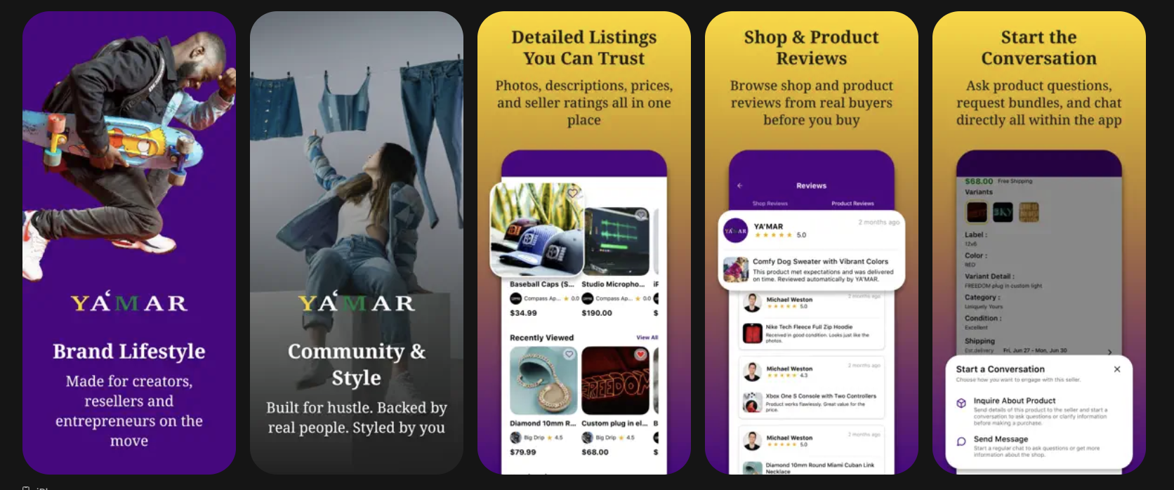 Ya'Mar React Native mobile app mockup — Multi-Vendor Marketplace